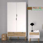 Oslo Wardrobe 2 Doors 2 Drawers in White and Oak finish - Price Crash Furniture