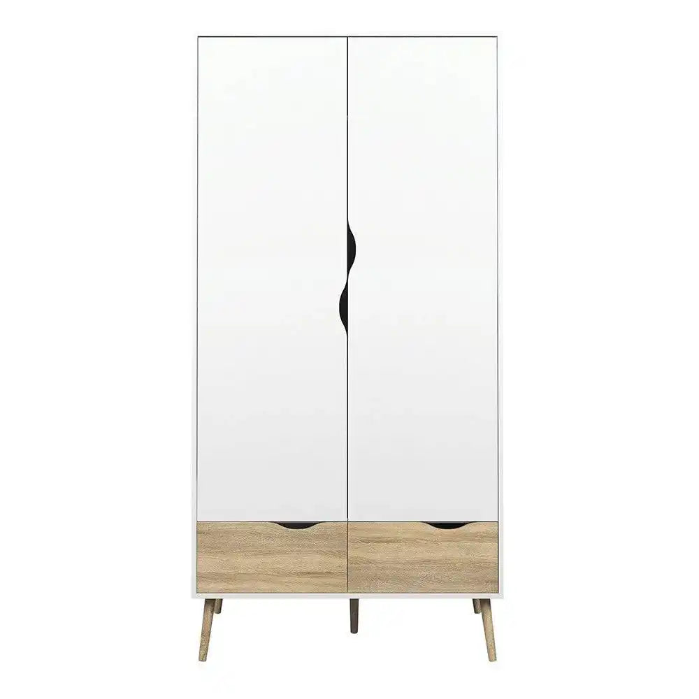 Oslo Wardrobe 2 Doors 2 Drawers in White and Oak finish - Price Crash Furniture