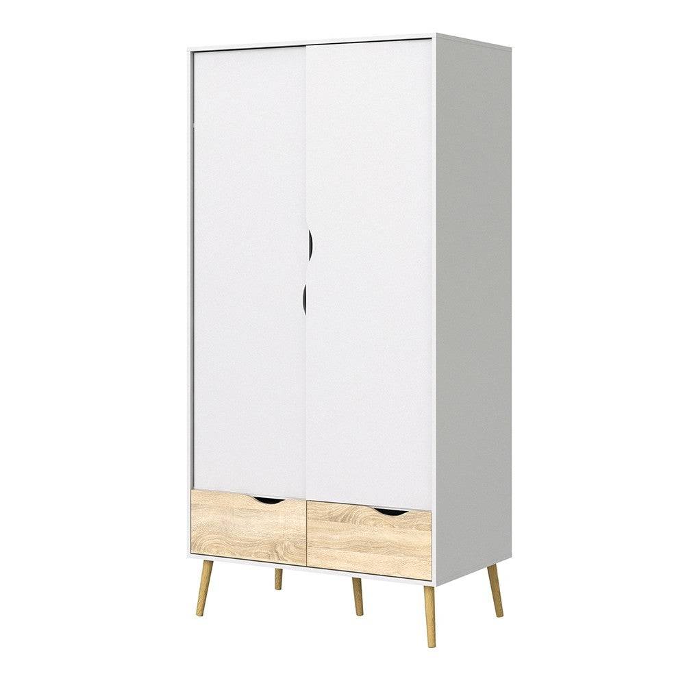 Oslo Wardrobe 2 Doors 2 Drawers in White and Oak finish - Price Crash Furniture