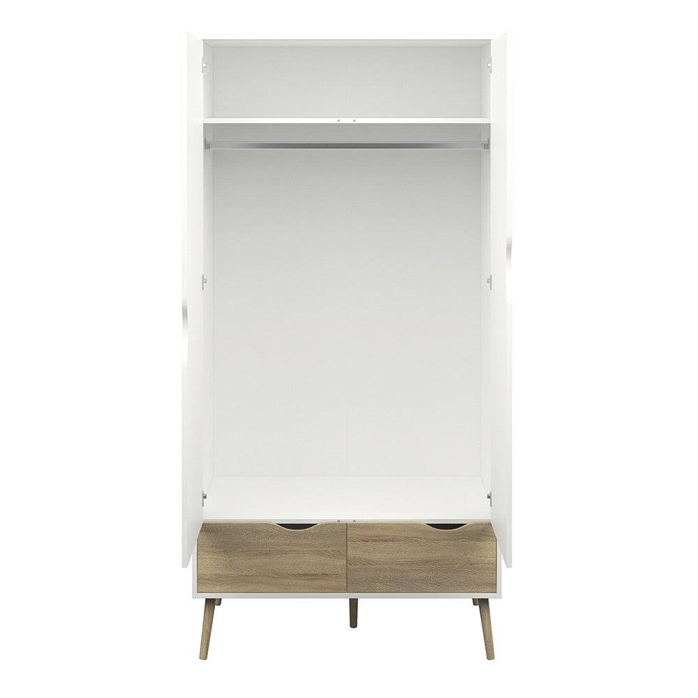 Oslo Wardrobe 2 Doors 2 Drawers in White and Oak finish - Price Crash Furniture