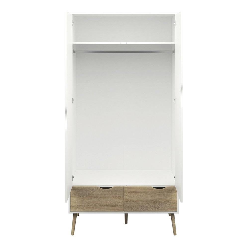 Oslo Wardrobe 3 Doors 3 Drawers in White and Oak - Price Crash Furniture