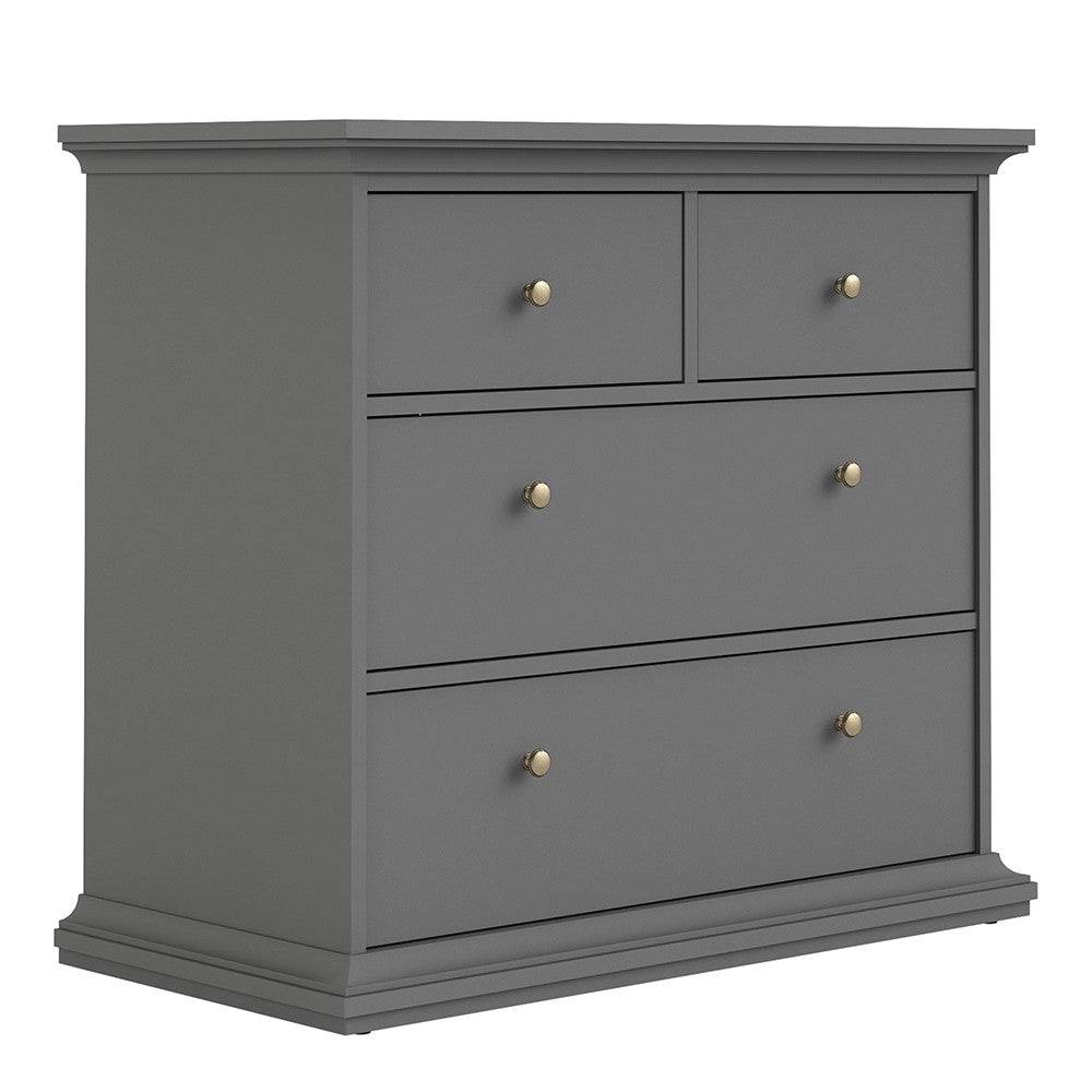 Paris 4 Drawer Chest of Drawers In Matt Grey - Price Crash Furniture