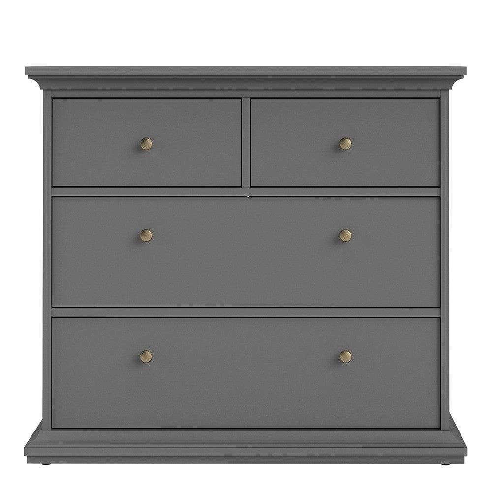 Paris 4 Drawer Chest of Drawers In Matt Grey - Price Crash Furniture