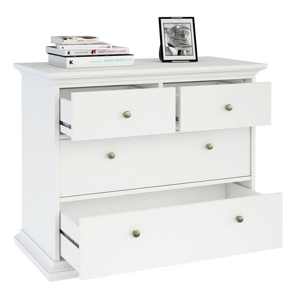 Paris 4 Drawer Chest of Drawers In White - Price Crash Furniture