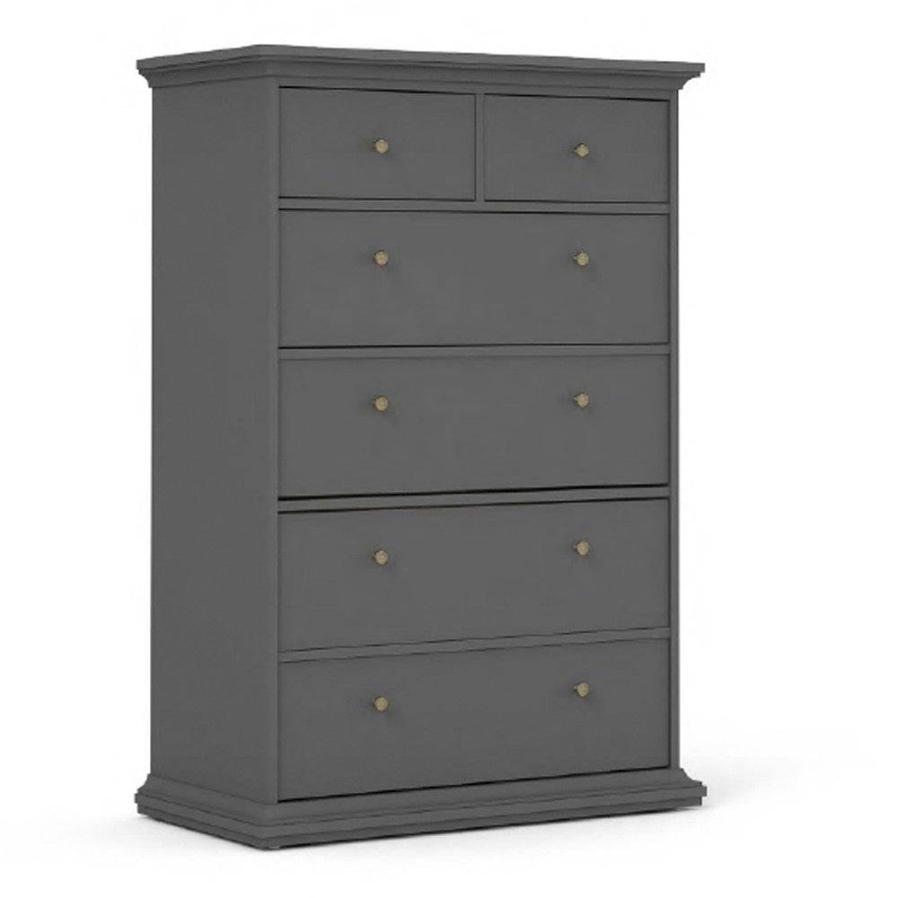 Paris 6 Drawer Chest of Drawers In Matt Grey - Price Crash Furniture