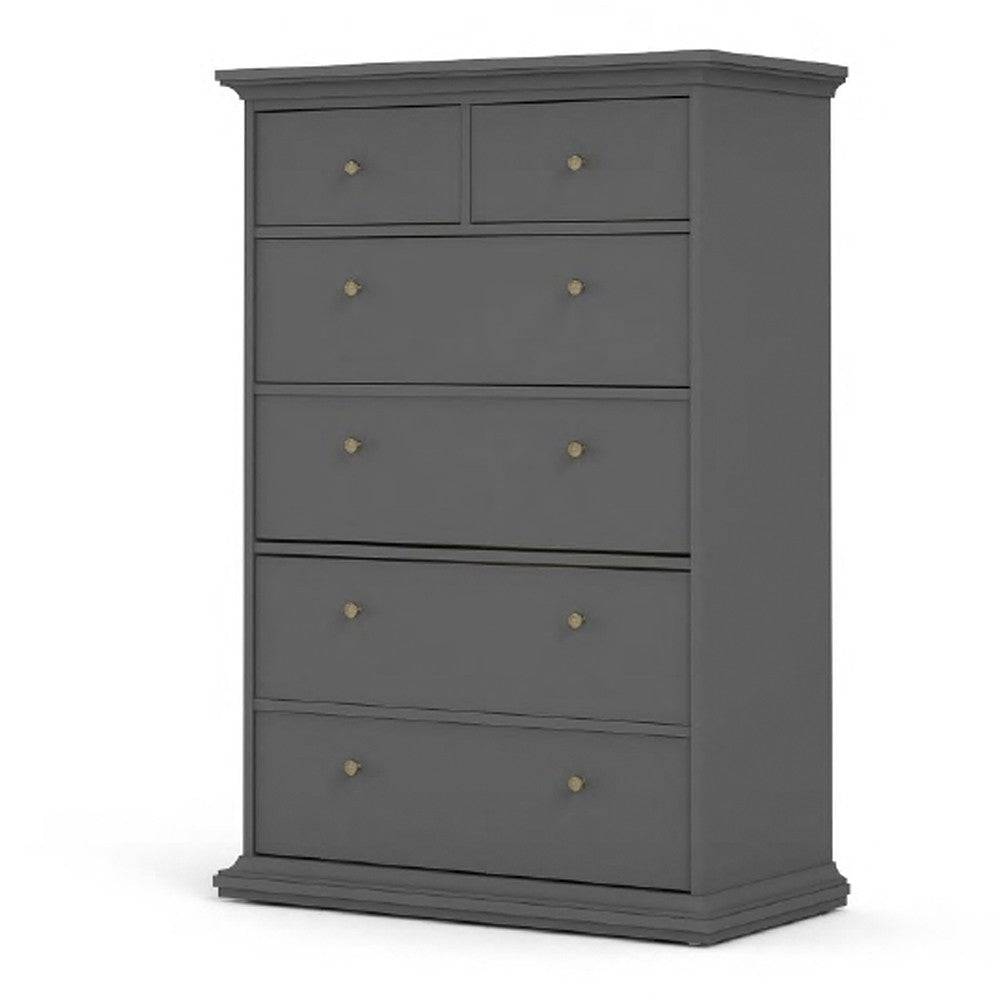 Paris 6 Drawer Chest of Drawers In Matt Grey - Price Crash Furniture