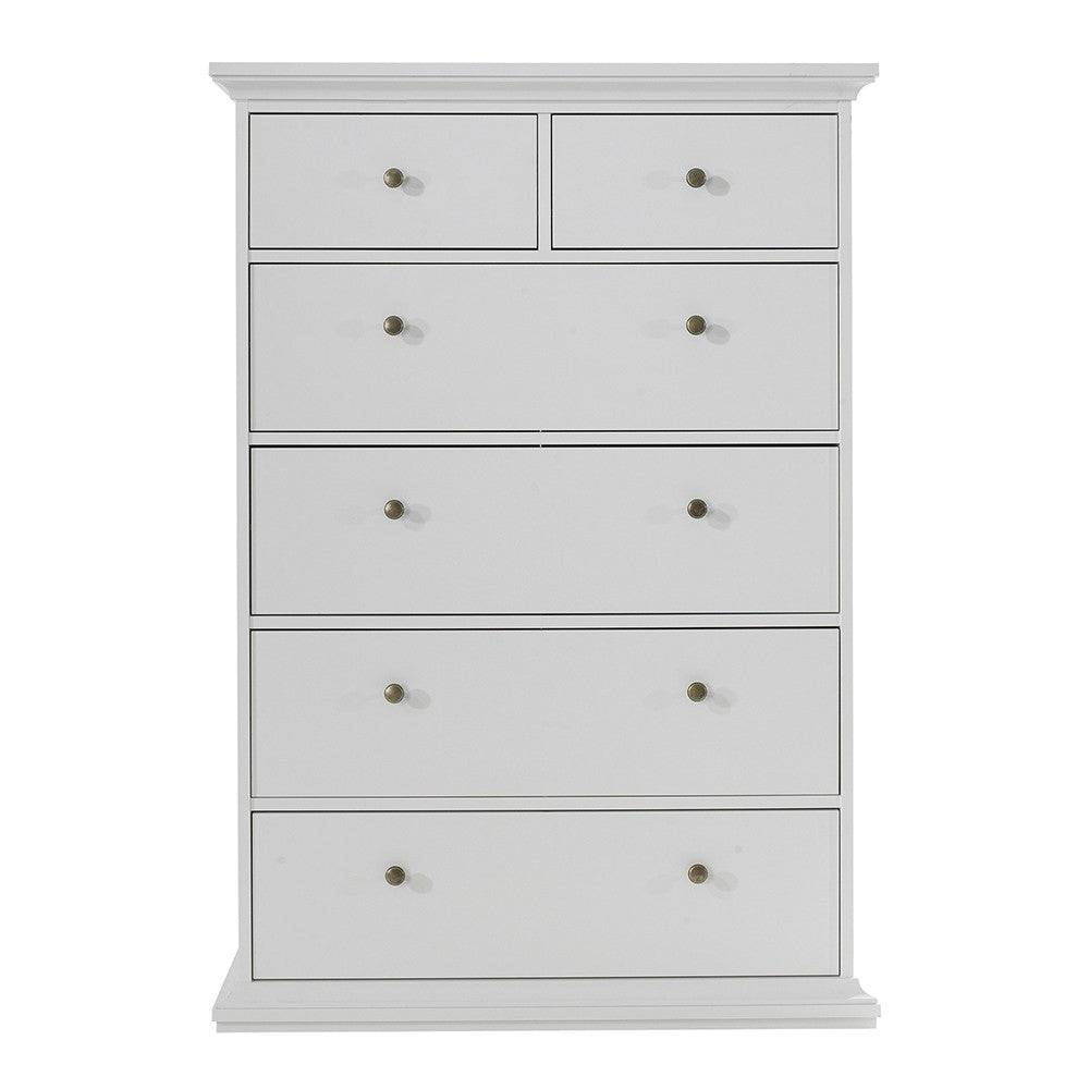 Paris 6 Drawer Chest of Drawers In White - Price Crash Furniture