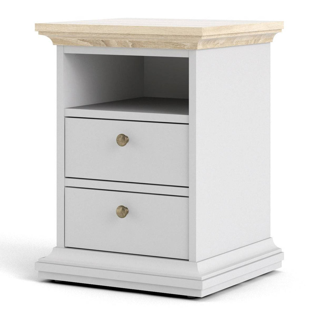 Paris Bedside 2 Drawers In White and Oak - Price Crash Furniture