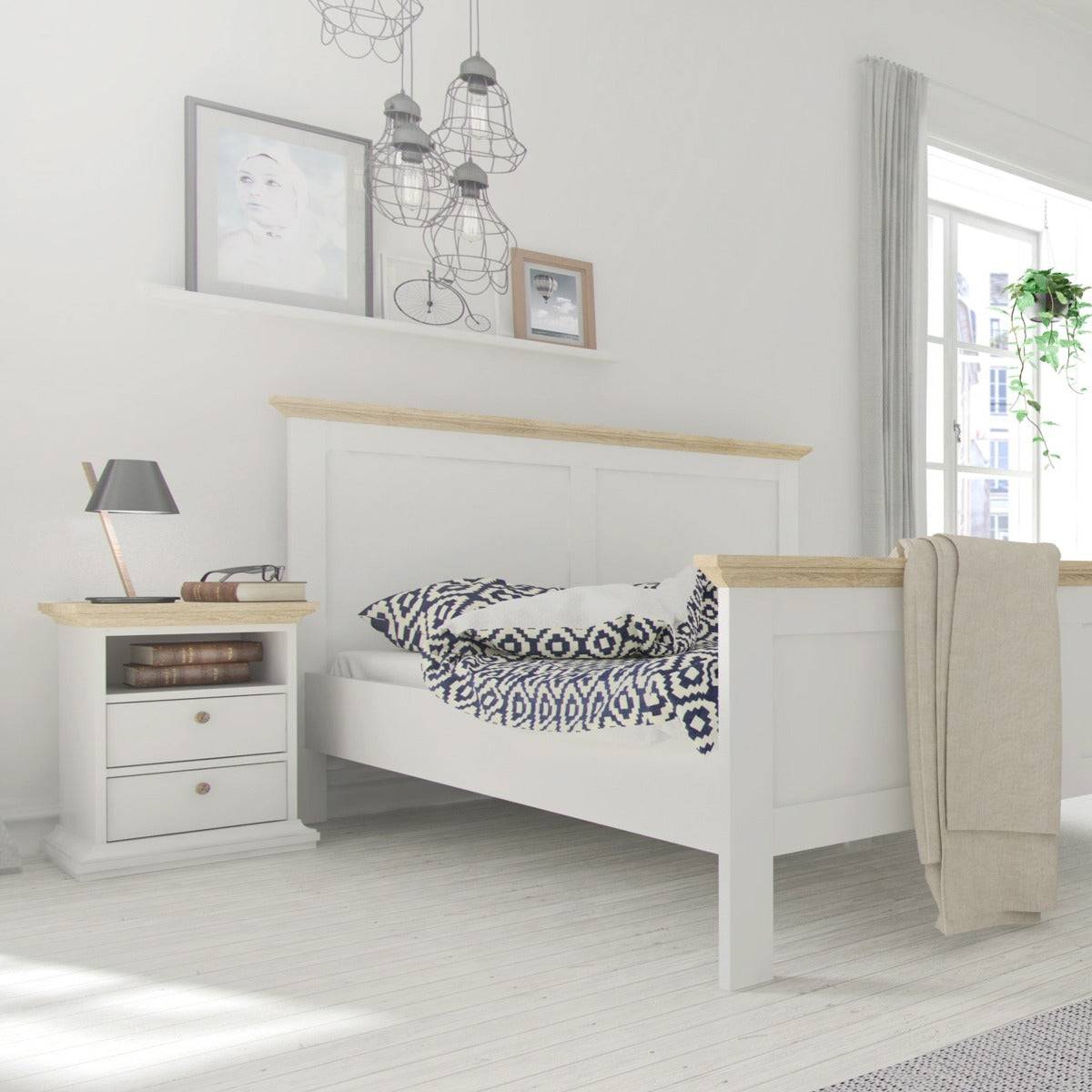 Paris Bedside 2 Drawers In White and Oak - Price Crash Furniture