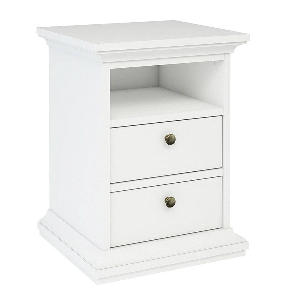 Paris Bedside Cabinet 2 Drawers In White - Price Crash Furniture