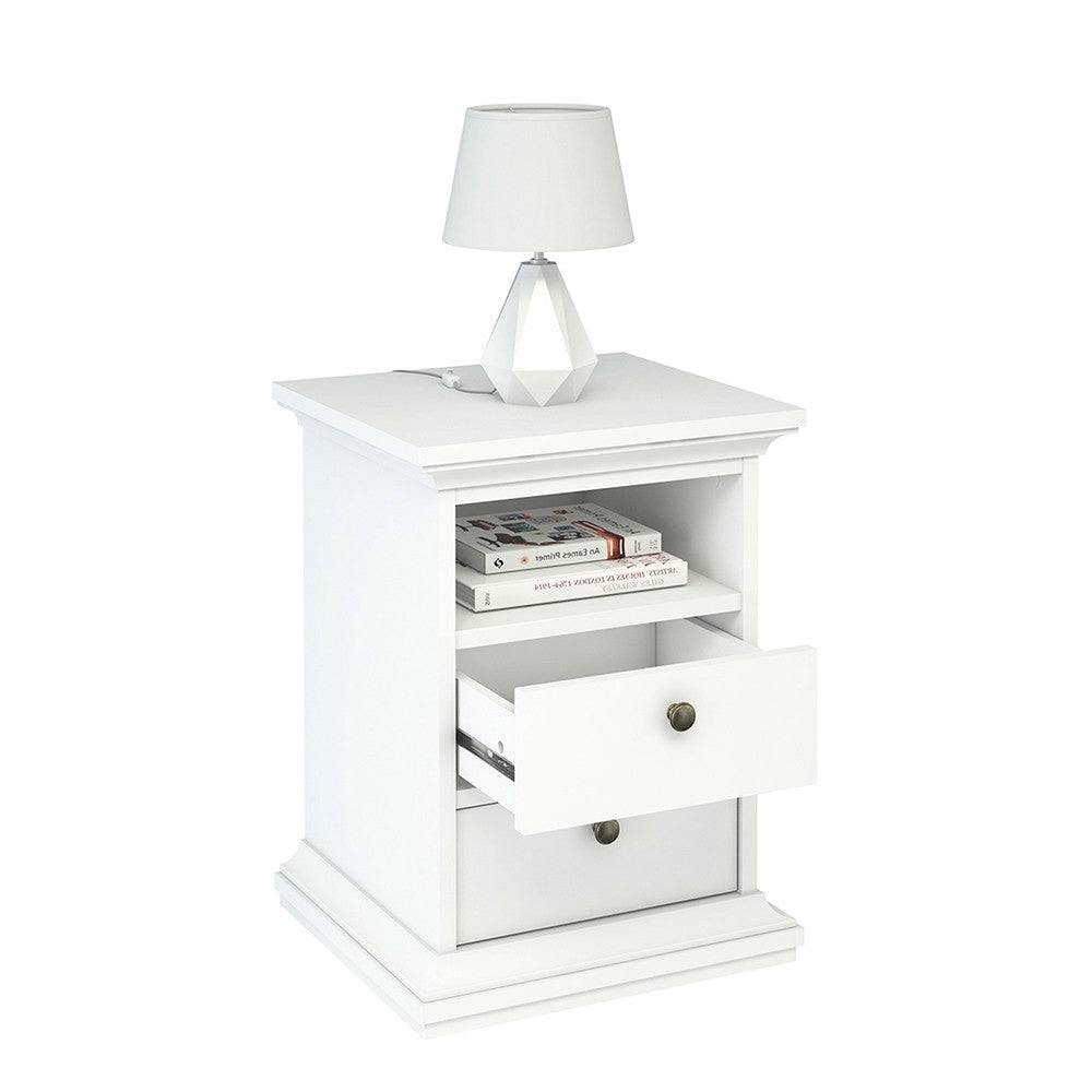 Paris Bedside Cabinet 2 Drawers In White - Price Crash Furniture