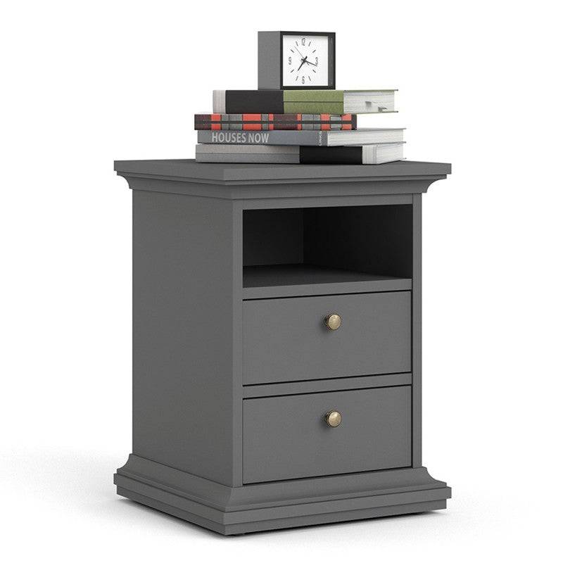 Paris Bedside Table with 2 Drawers In Matt Grey - Price Crash Furniture