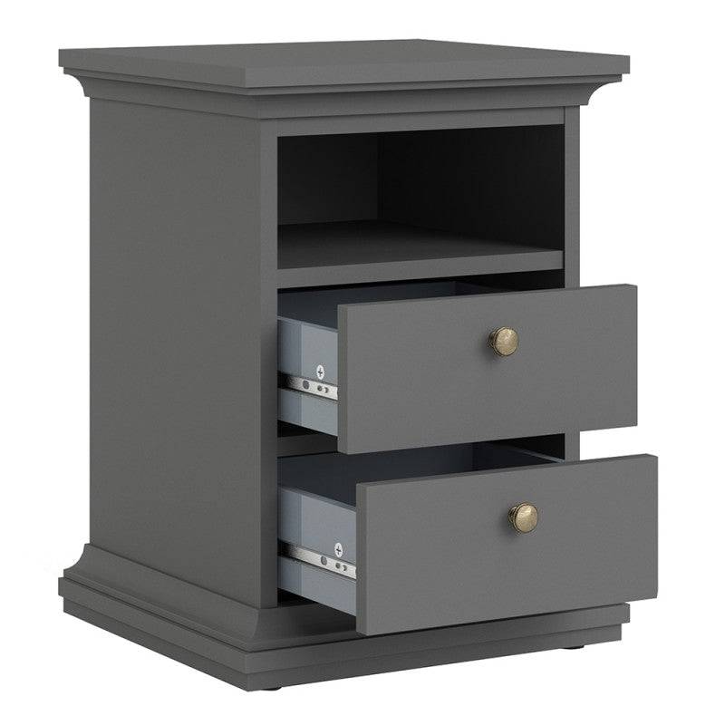 Paris Bedside Table with 2 Drawers In Matt Grey - Price Crash Furniture