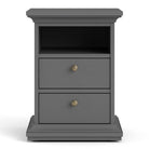 Paris Bedside Table with 2 Drawers In Matt Grey - Price Crash Furniture