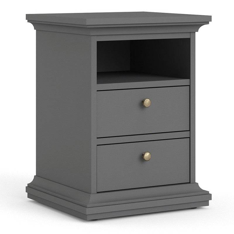 Paris Bedside Table with 2 Drawers In Matt Grey - Price Crash Furniture