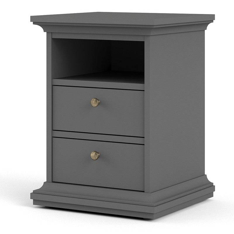 Paris Bedside Table with 2 Drawers In Matt Grey - Price Crash Furniture