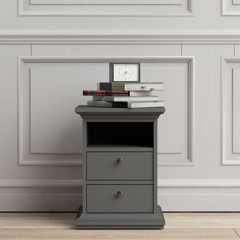 Paris Bedside Table with 2 Drawers In Matt Grey - Price Crash Furniture