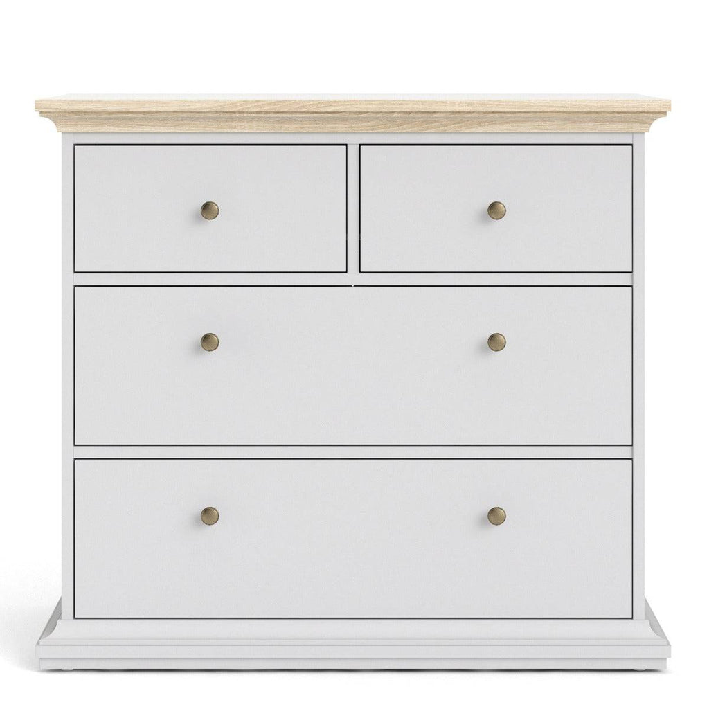 Paris Chest Of 4 Drawers In White And Oak - Price Crash Furniture