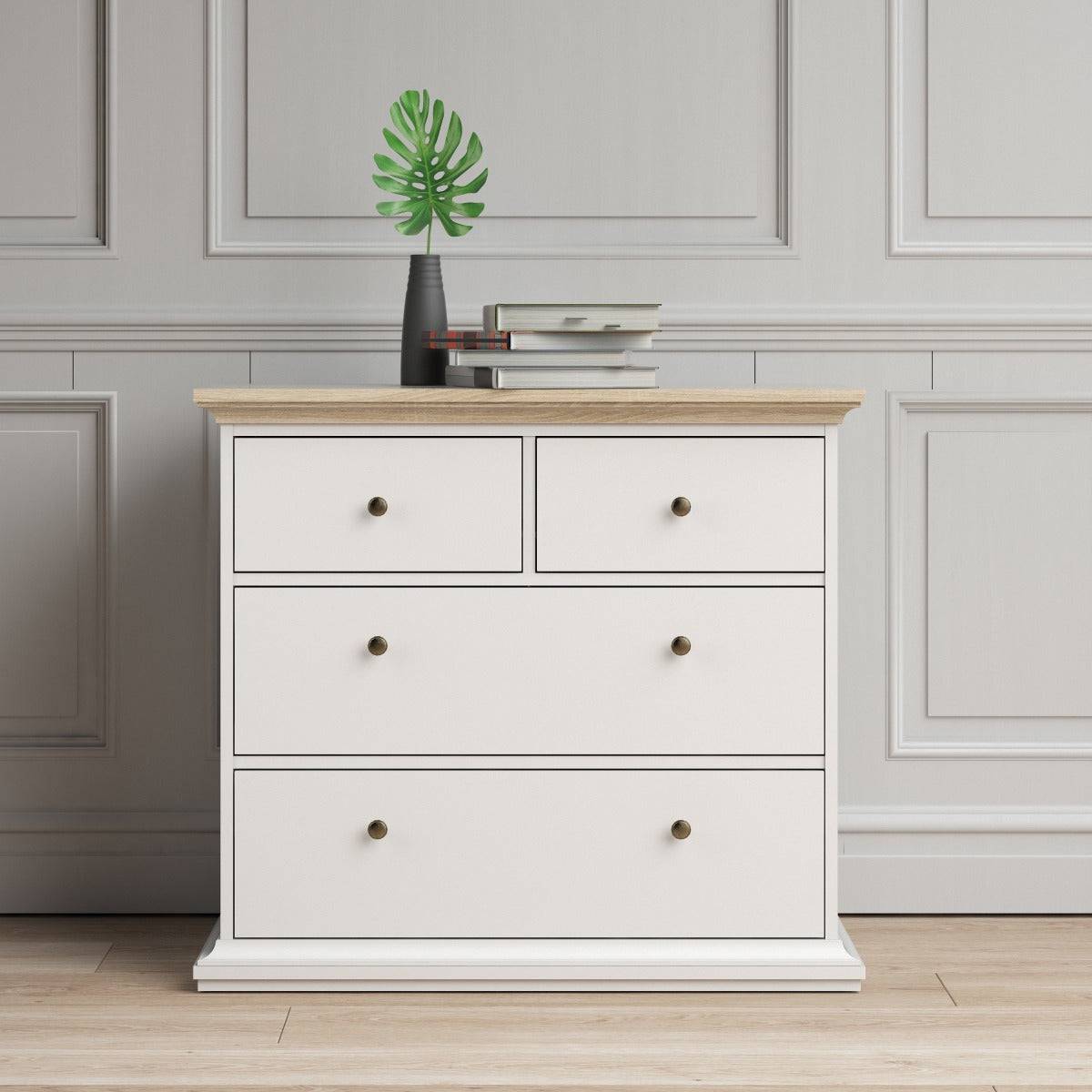 Paris Chest Of 4 Drawers In White And Oak - Price Crash Furniture