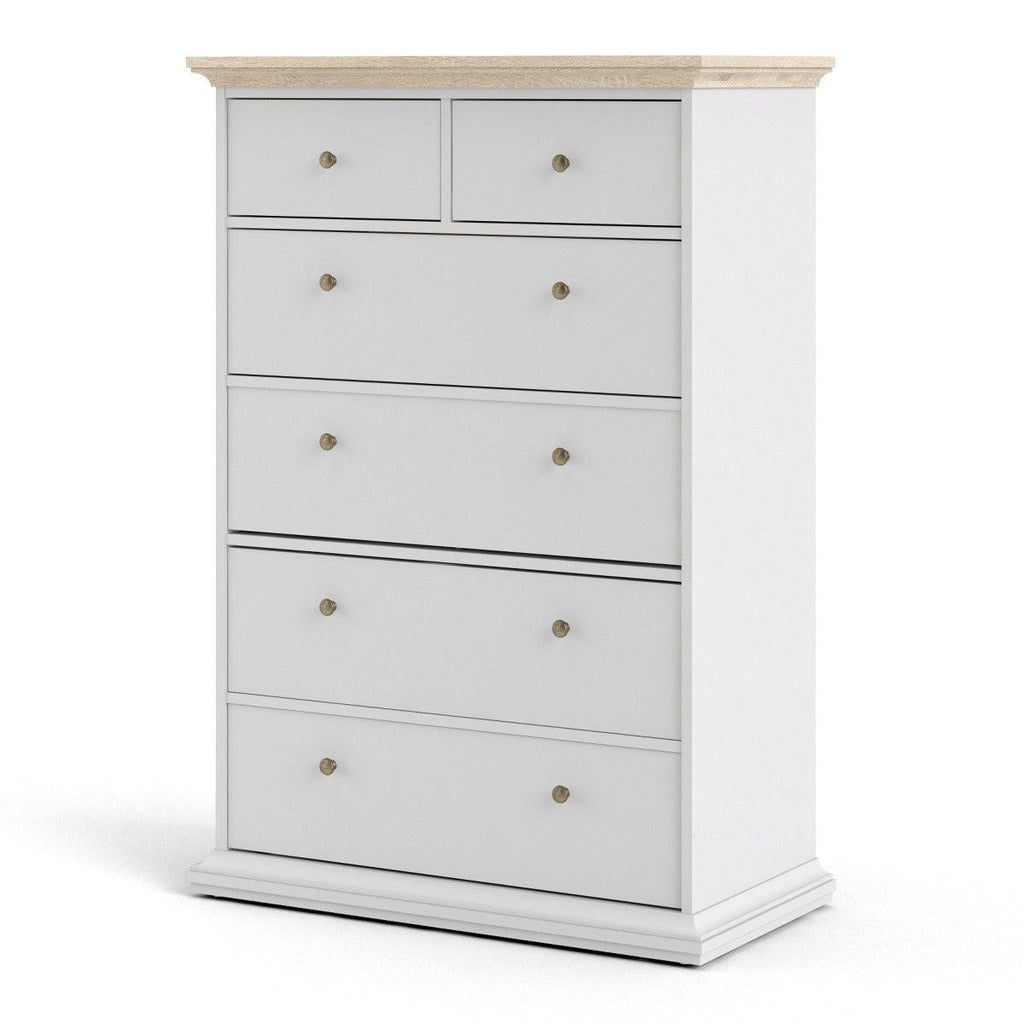 Paris Chest Of 6 Drawers In White And Oak - Price Crash Furniture