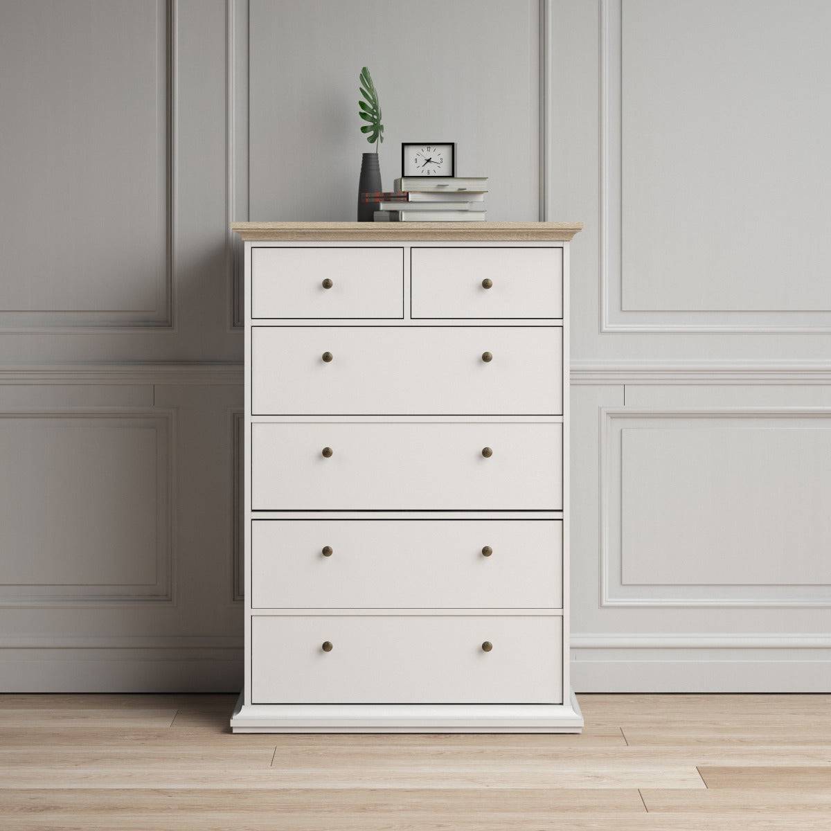 Paris Chest Of 6 Drawers In White And Oak - Price Crash Furniture