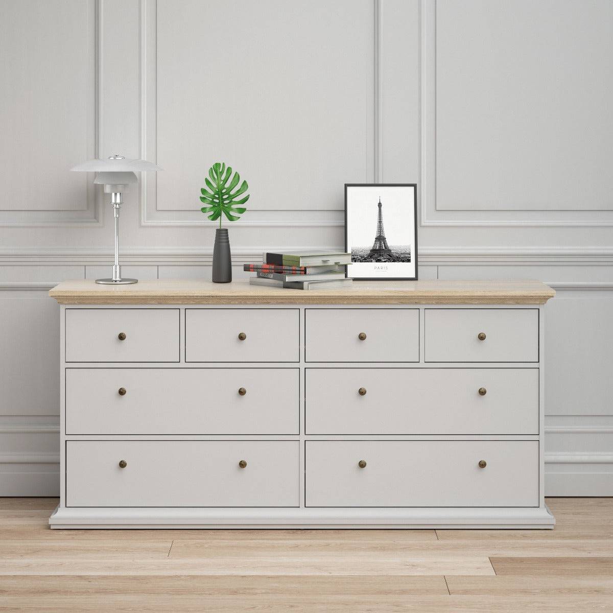 Paris Chest Of 8 Drawers In White And Oak - Price Crash Furniture