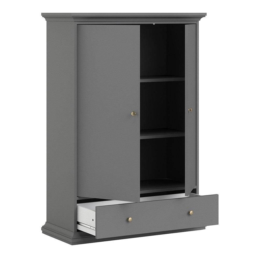 Paris Wardrobe With 2 Doors 1 Drawer 2 Shelves In Matt Grey - Price Crash Furniture