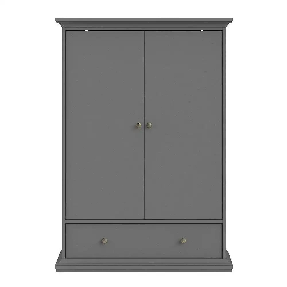 Paris Wardrobe With 2 Doors 1 Drawer 2 Shelves In Matt Grey - Price Crash Furniture