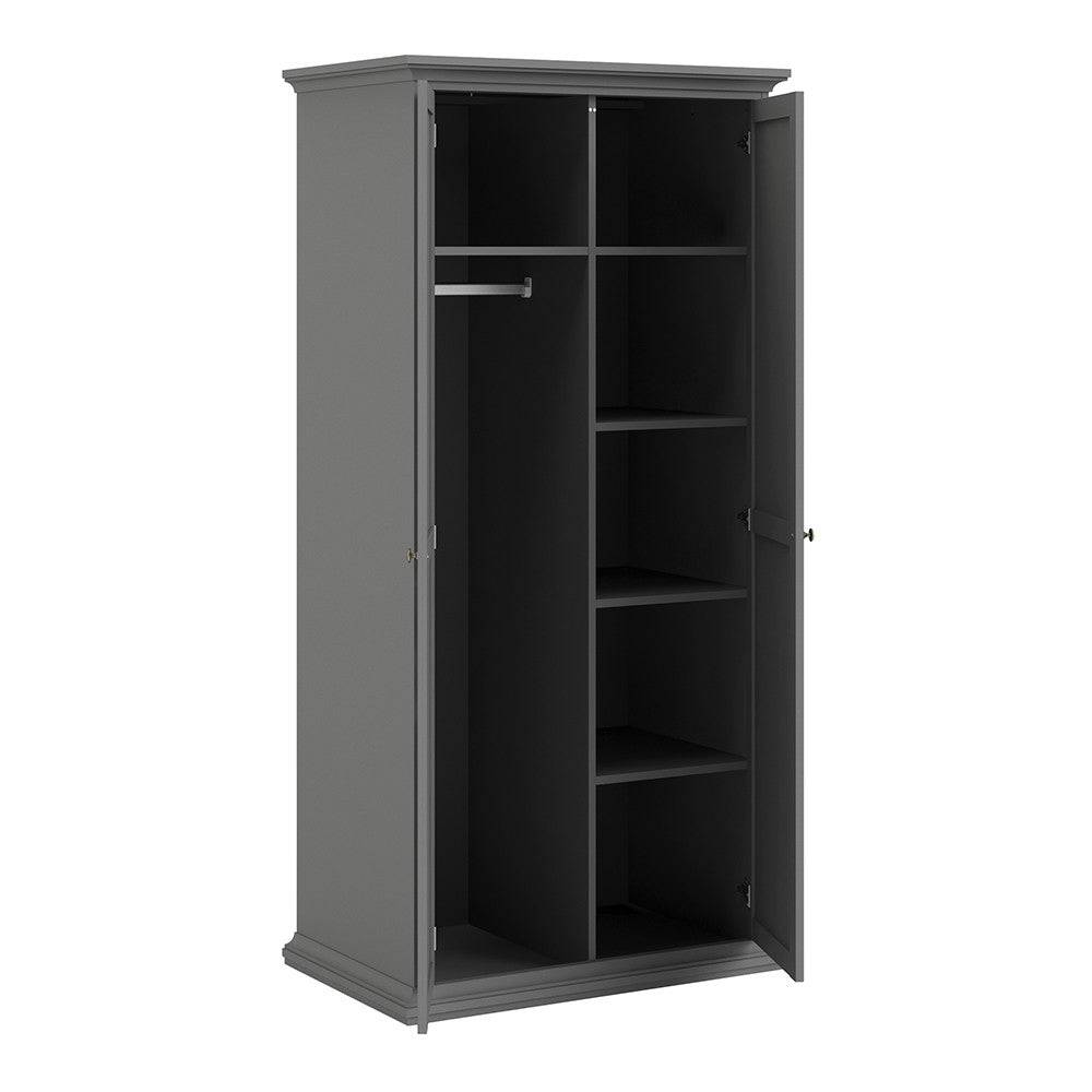 Paris Wardrobe With 2 Doors In Matt Grey - Price Crash Furniture