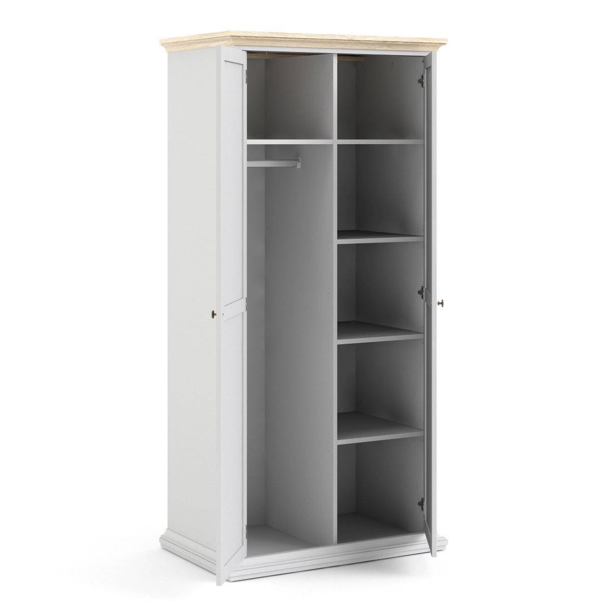 Paris Wardrobe With 2 Doors In White And Oak - Price Crash Furniture