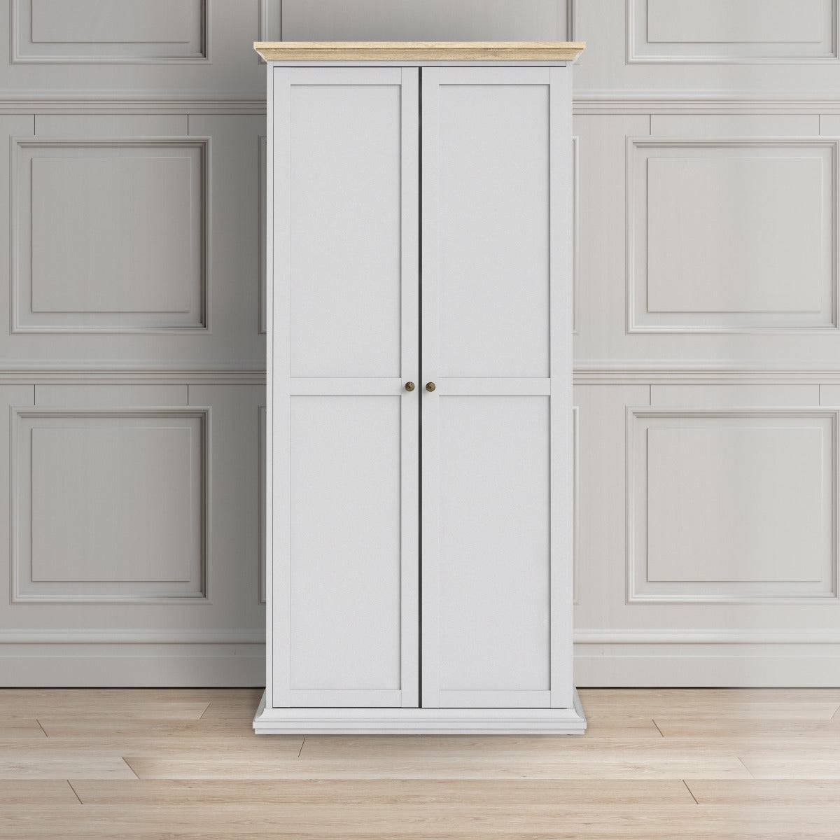 Paris Wardrobe With 2 Doors In White And Oak - Price Crash Furniture