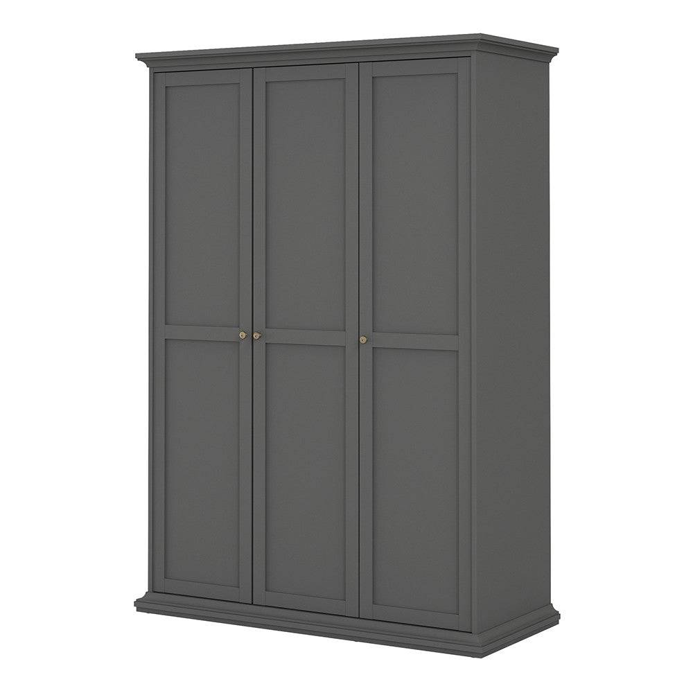 Paris Wardrobe With 3 Doors In Matt Grey - Price Crash Furniture