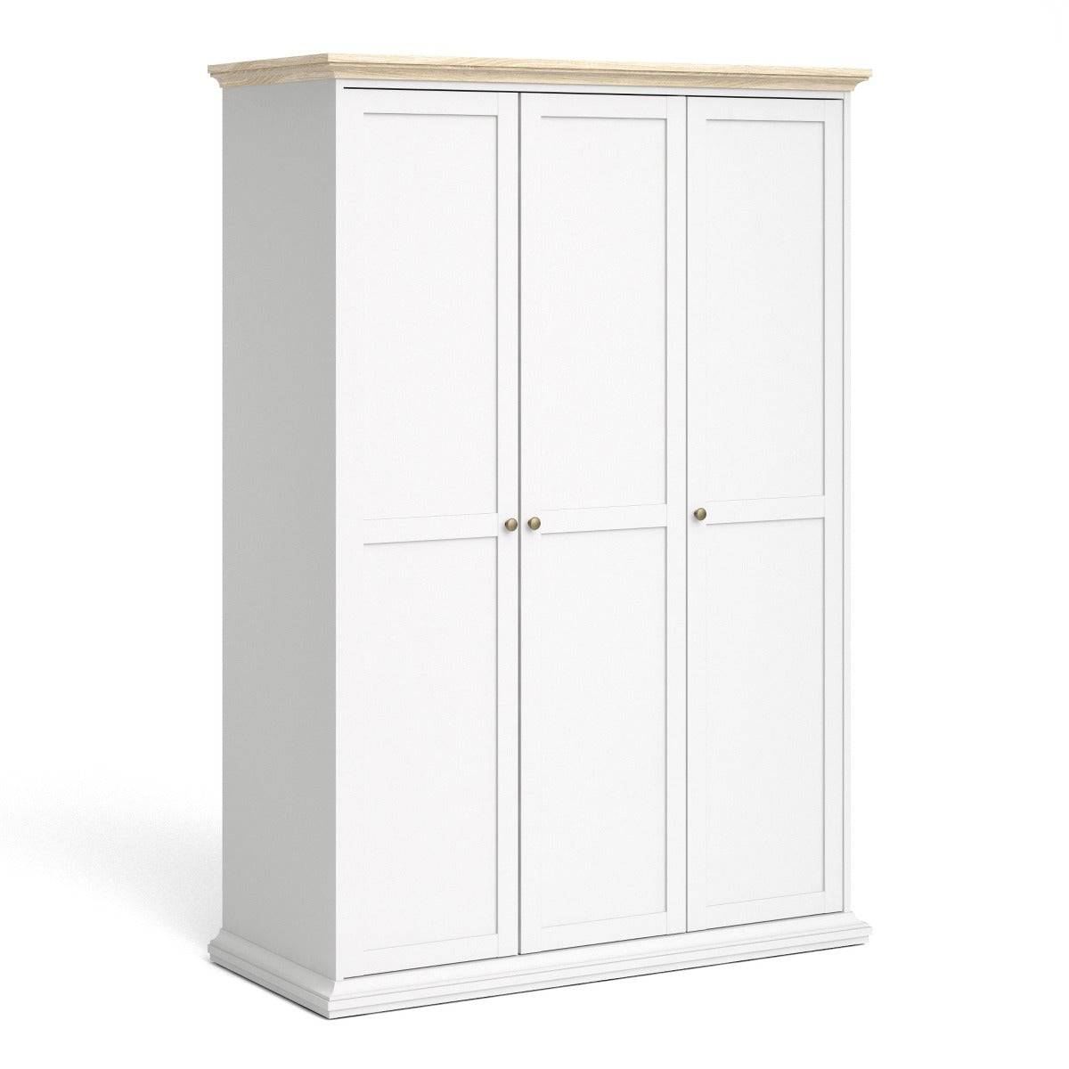 Paris Wardrobe With 3 Doors In White and Oak - Price Crash Furniture