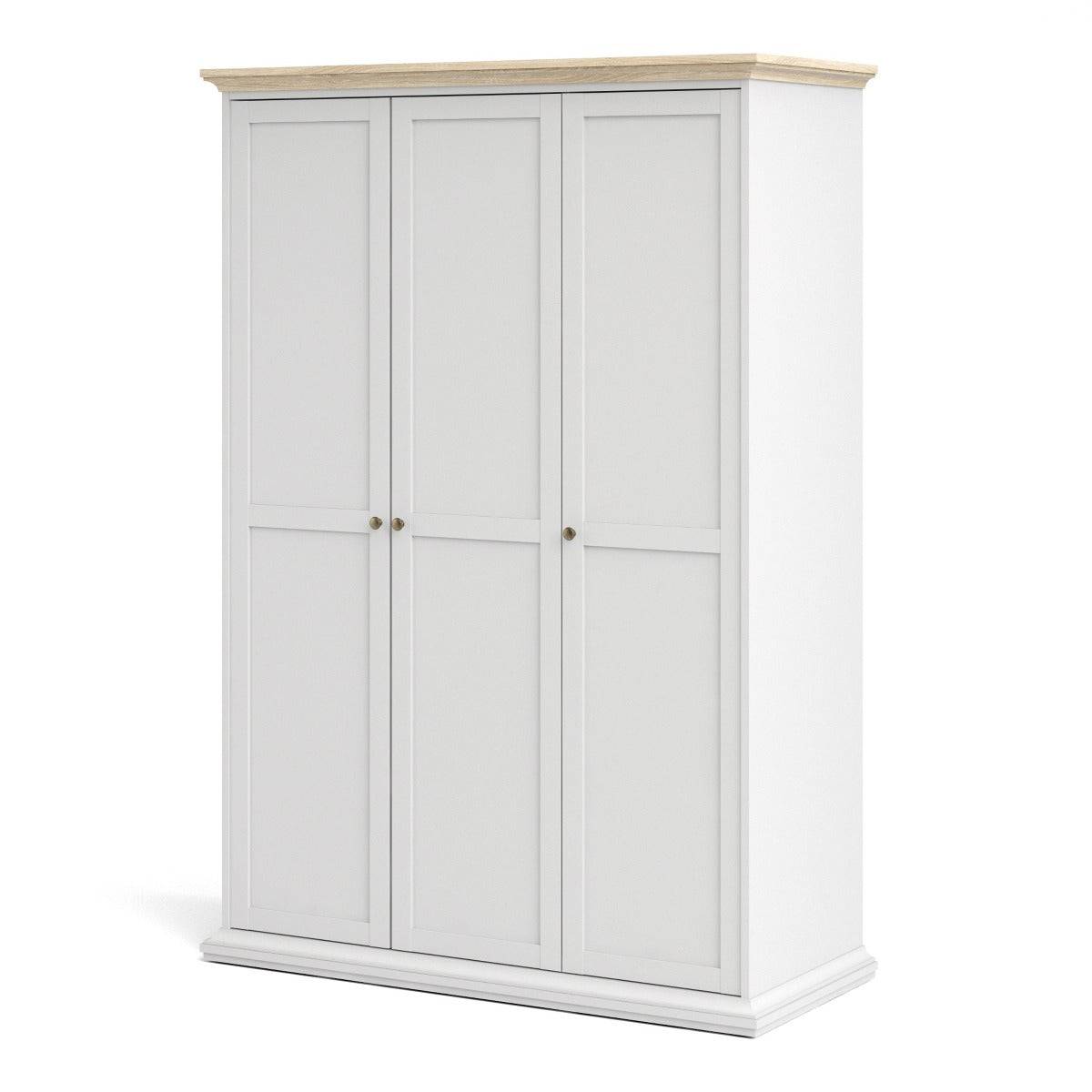 Paris Wardrobe With 3 Doors In White and Oak - Price Crash Furniture