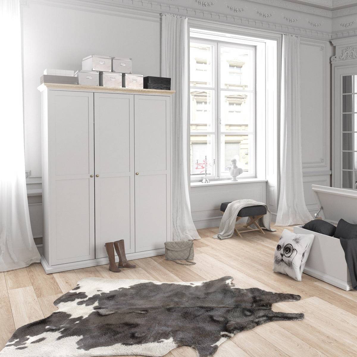 Paris Wardrobe With 3 Doors In White and Oak - Price Crash Furniture