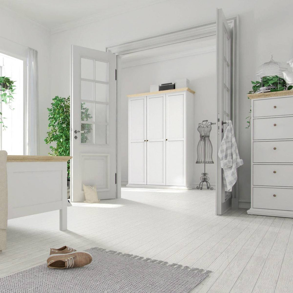 Paris Wardrobe With 3 Doors In White and Oak - Price Crash Furniture
