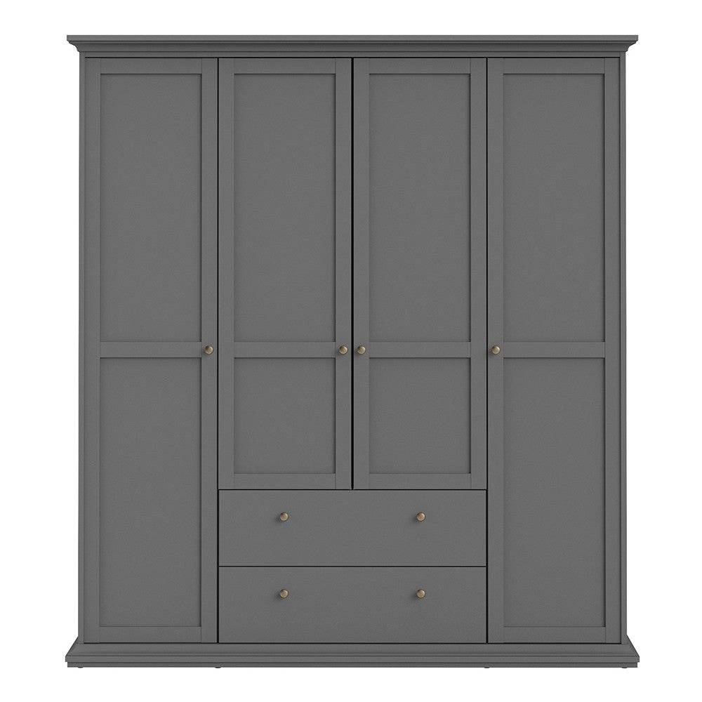 Paris Wardrobe With 4 Doors & 2 Drawers In Matt Grey - Price Crash Furniture