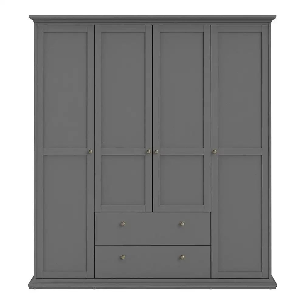 Paris Wardrobe With 4 Doors & 2 Drawers In Matt Grey - Price Crash Furniture