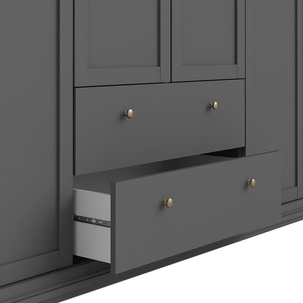 Paris Wardrobe With 4 Doors & 2 Drawers In Matt Grey - Price Crash Furniture