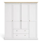 Paris Wardrobe With 4 Doors and 2 Drawers In White and Oak - Price Crash Furniture