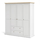 Paris Wardrobe With 4 Doors and 2 Drawers In White and Oak - Price Crash Furniture