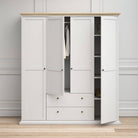 Paris Wardrobe With 4 Doors and 2 Drawers In White and Oak - Price Crash Furniture