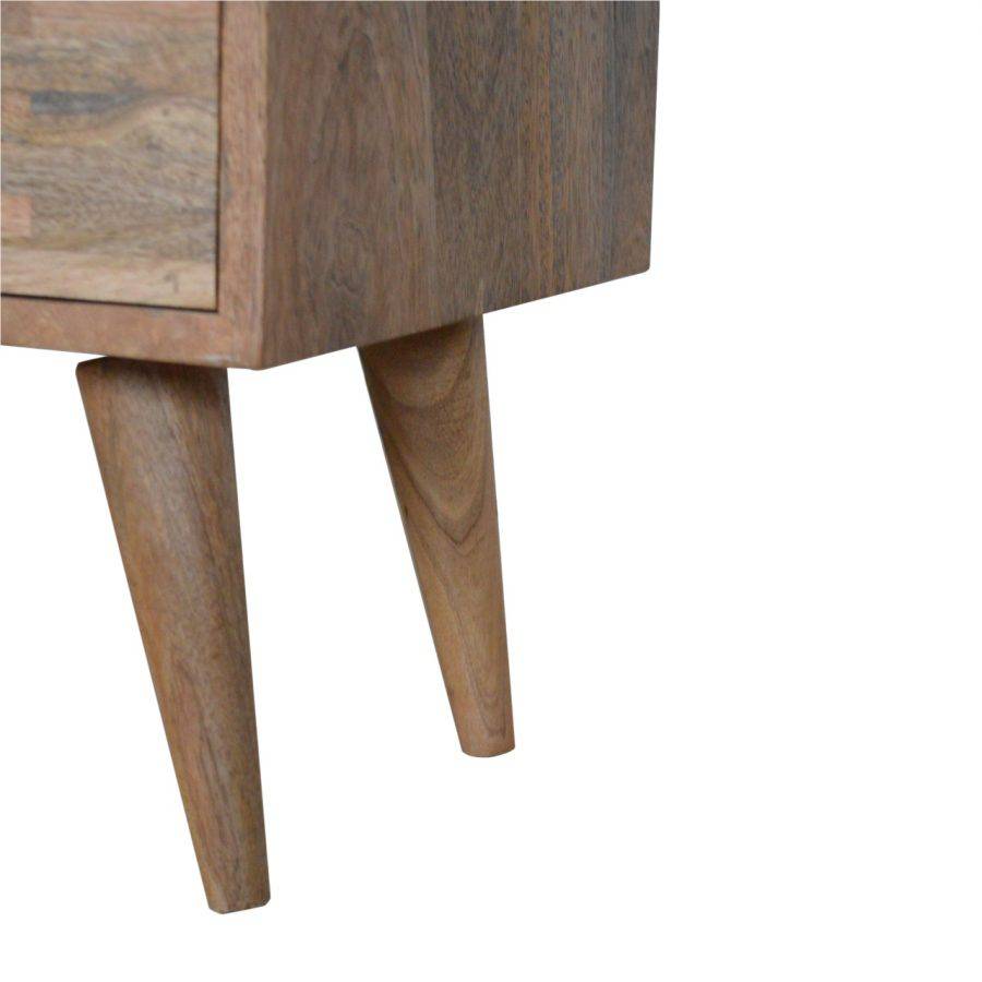 Patchwork Pattern 2 Drawer Bedside Table in Oak-effect Mango Wood - Price Crash Furniture