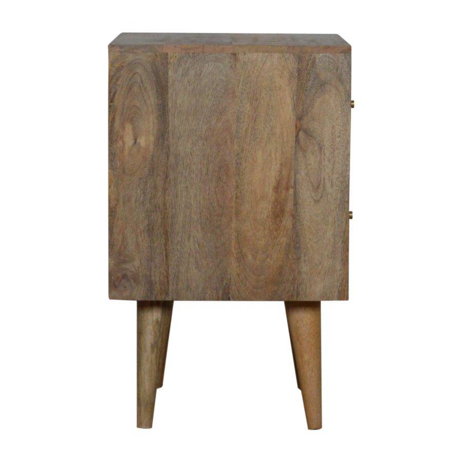 Patchwork Pattern 2 Drawer Bedside Table in Oak-effect Mango Wood - Price Crash Furniture