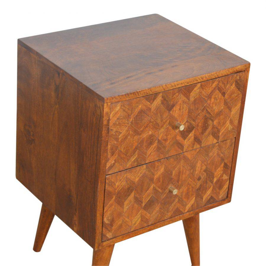Patchwork Pattern Writing & Laptop Desk in Chestnut-effect Mango Wood - Price Crash Furniture