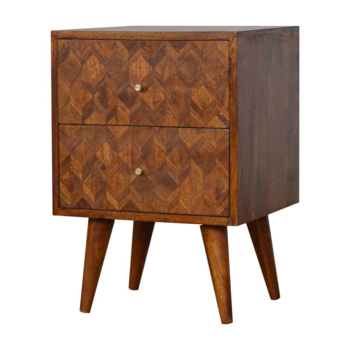 Patchwork Pattern Writing & Laptop Desk in Chestnut-effect Mango Wood - Price Crash Furniture