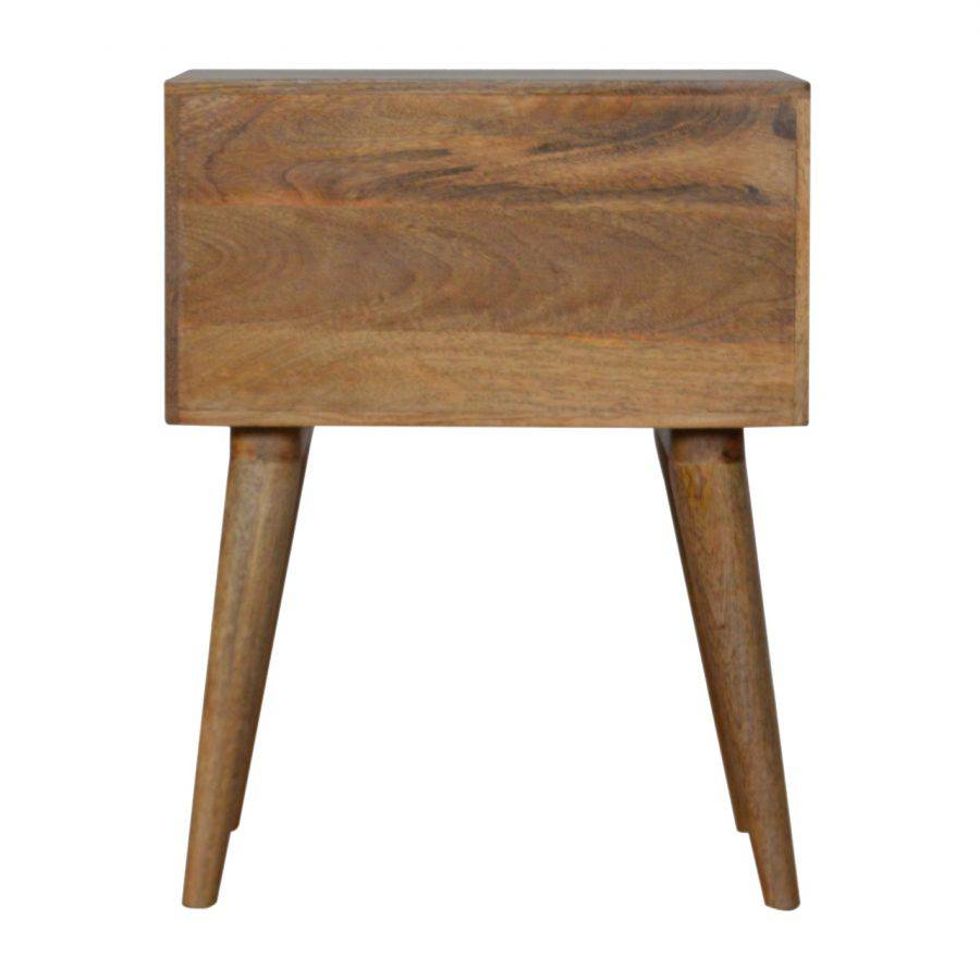 Patchwork Square Pattern 2 Drawer Bedside Table in Oak-effect Mango Wood - Price Crash Furniture