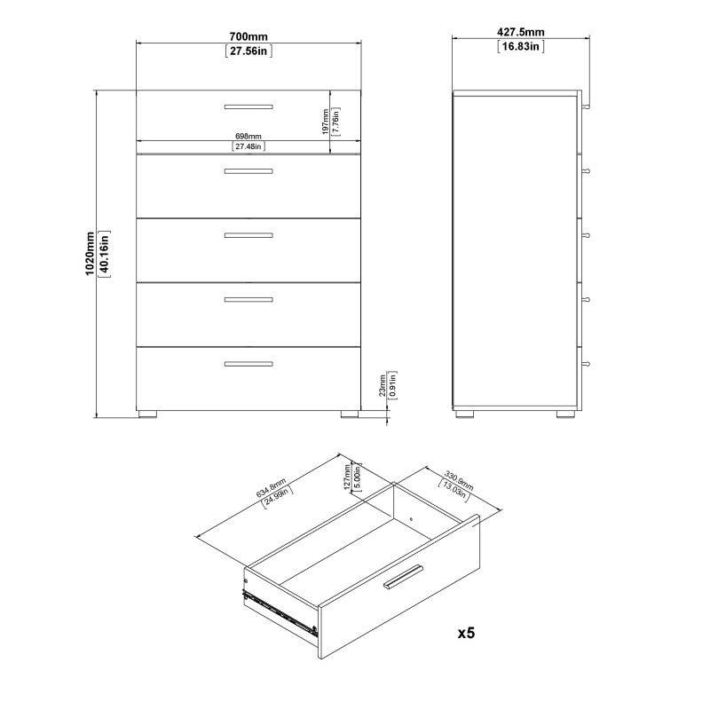 Pepe Black 5 Drawer Chest of Drawers - Price Crash Furniture