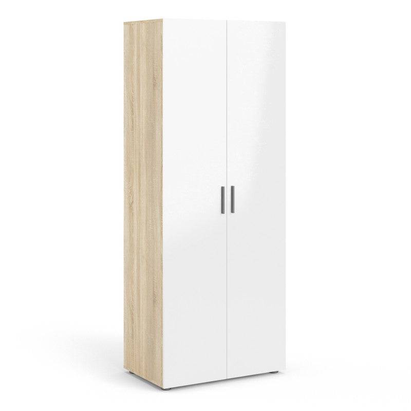 Pepe Oak with White High Gloss 2 Door Wardrobe - Price Crash Furniture