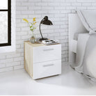 Pepe Oak with White High Gloss 2 Drawer Bedside Table - Price Crash Furniture